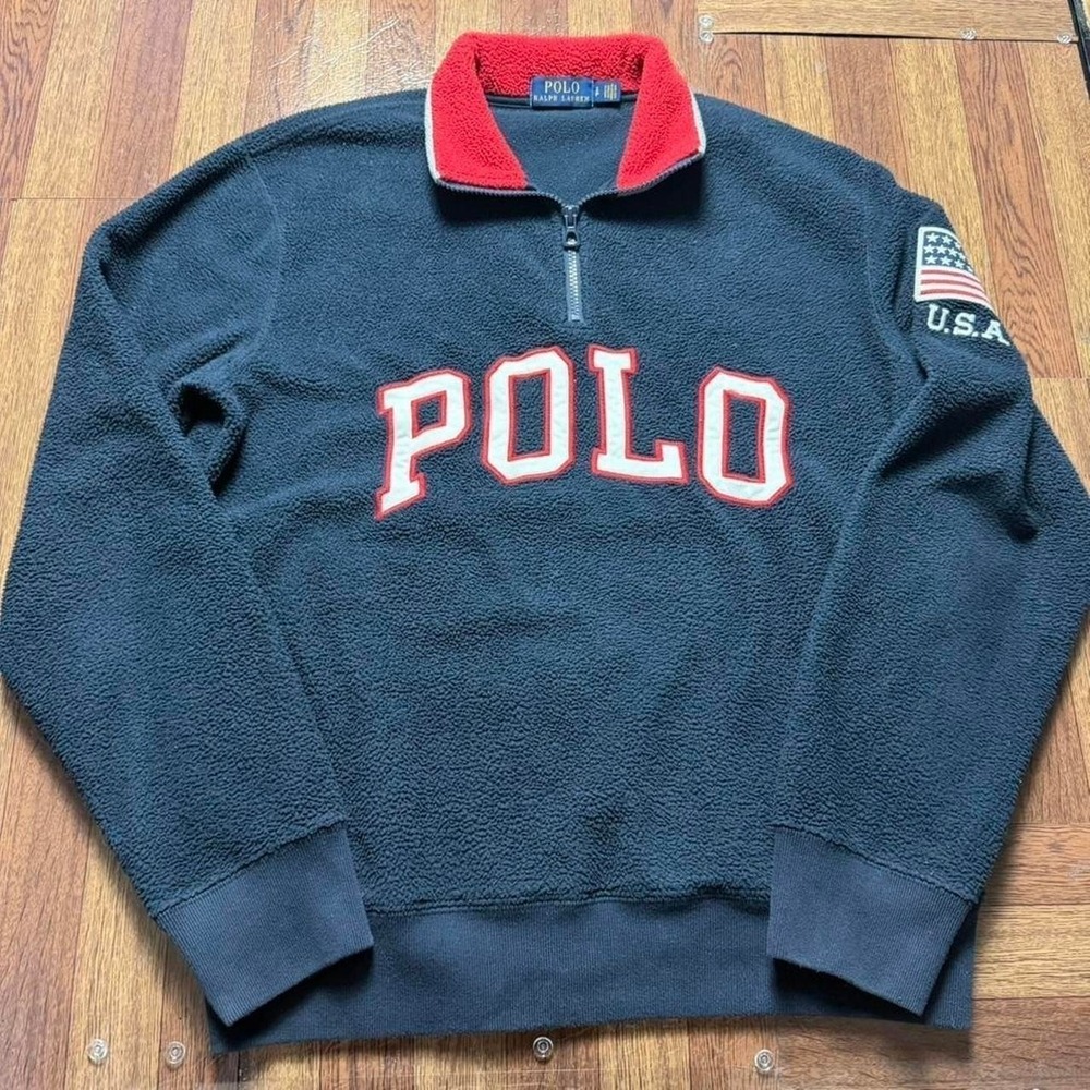 Polo Ralph Lauren Blue USA Flag‎ Polar Fleece Sweatshirt Small